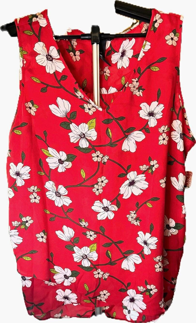 Chelsea & Theodore Red Floral Sleeveless V-Neck Woven Polyester Tank Plus 2XL